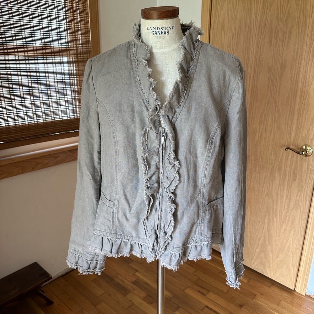 Women XL Linen jacket Gray chic zipup light weight  Minimalist C8
